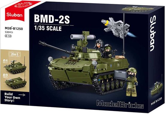 Sluban BMD‑2S Tank bouwspeelgoed kinderen vanaf 6 jaar - Constructiespeelgoed modelbouw - bouwdoos met 530 bouwstenen - M38-B1250 van Merkloos
