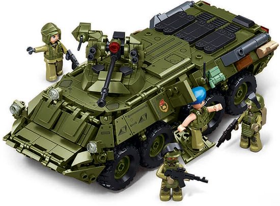Sluban - BTR-80AS Army Light Tank | City defender modelbouw bouwpakketten | Classic creator autos’s | Technische ideas speelgoed kinderen & volwassenen | 619 bouwstenen (compatibel met Mould King of Lego stenen) | Sinterklaas of Kerst cadeautjes van Sluban