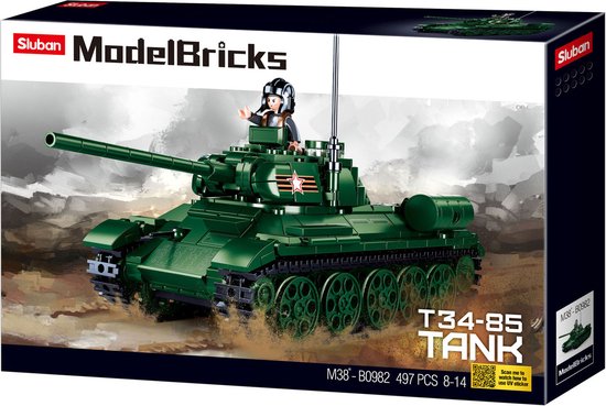 Sluban M38-B0982 - Russische Tank T34-85 - 497 onderdelen - Bouwdoos van Sluban