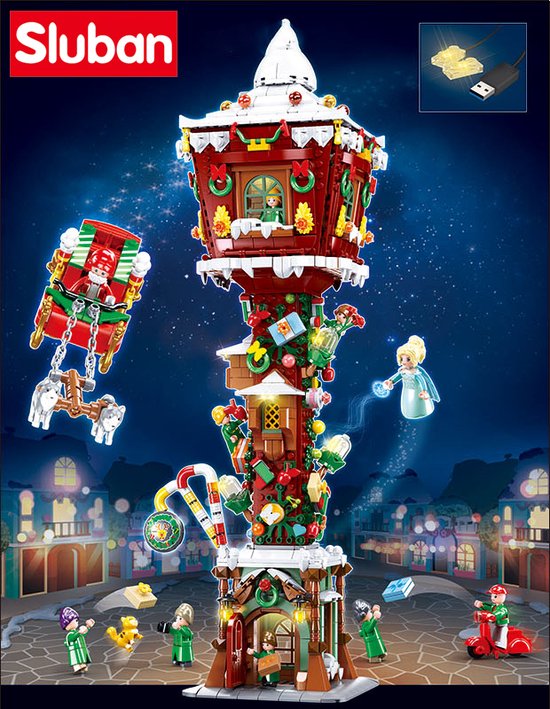 Sluban M38-B0990 Kerst bloemen licht toren | Fantasy friends city adventures met 10 minifigures | Classic cadeau | Icons Creator speelgoed bouwpakket voor meisjes / kinderen & volwassenen | 1856 bouwstenen (compatibel met Mould King of Lego stenen) van Sluban