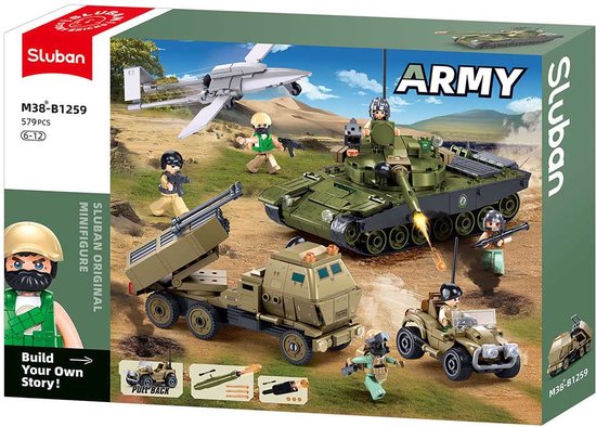 Sluban - M38-B1259 3 in 1 Army Tank | City defender modelbouw bouwpakketten | Classic creator autos’s | Technische ideas speelgoed kinderen & volwassenen | 579 bouwstenen (compatibel met Mould King of Lego stenen) | Sinterklaas of Kerst cadeautjes van Sluban