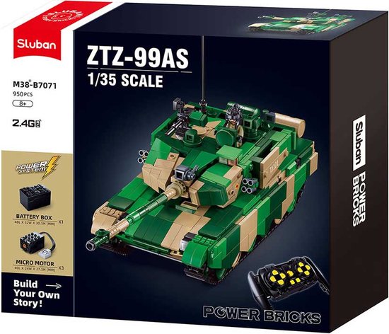 Sluban - M38-B7071 ZTZ-99AS RC Tank | Radiografisch bestuurbare auto | City defender modelbouw bouwpakketten | Classic creator autos’s | Technische ideas speelgoed voor kinderen & volwassenen | 814 bouwstenen (compatibel met Mould King of Lego stenen van Sluban