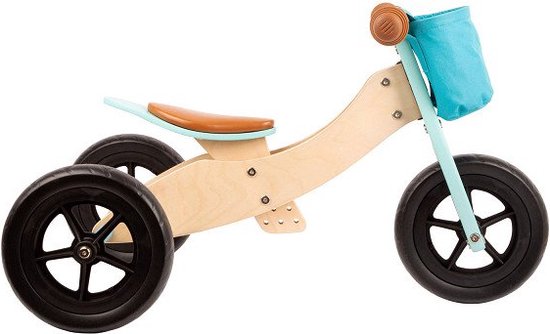 Small Foot - Houten Driewieler en Loopfiets 2in1 Maxi Turquoise van Small Foot