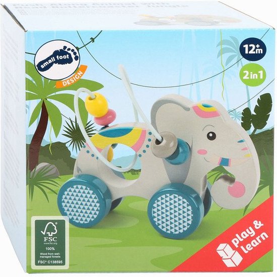 Small Foot - Houten Duwfiguur Olifant met Motoriekspiraal van Small Foot