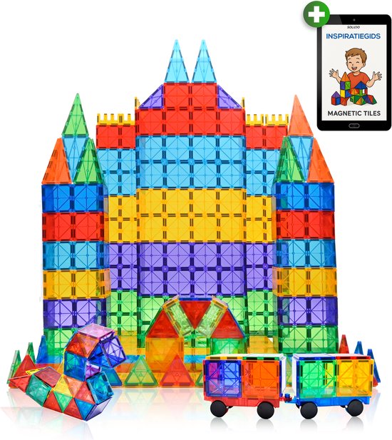 Soludo Magnetic Tiles 100 delig - Magna Tiles - Magnetische Tegels - Magnetisch Speelgoed - Montessori Speelgoed - Inclusief Inspiratiegids van Soludo
