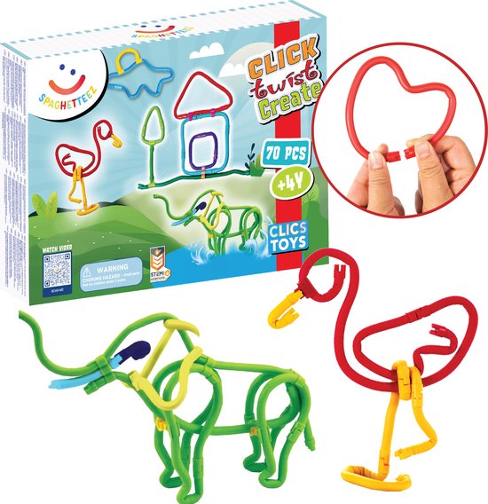 Spaghetteez 70stuks set- flexibele bouwstaafjes- speelgoed 4,5,6,7,8 jaar jongens en meisjes- knutselen meisjes jongens- constructie speelgoed- Montessori speelgoed- educatief speelgoed van Kapuru.