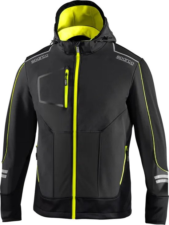 Sparco Tech Softshell - Waterdichte, reflecterende en versterkte jas met polar fleece voering - Maat S - Grijs/Geel van Sparco