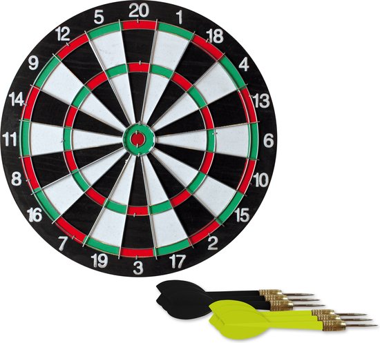 Speelgoed dartbord incl 6 dartpijltjes - dubbelzijdig - diameter 38 cm van Toi-Toys