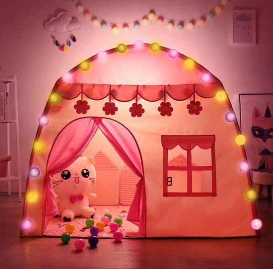 Speeltent XL met LED verlichting - Tent - Roze van Kidzroom