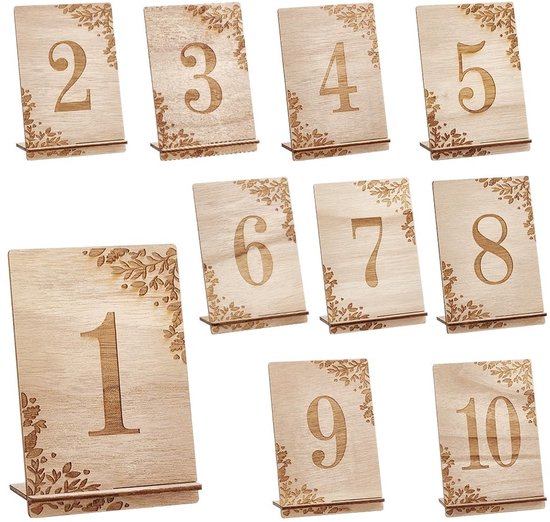 SPHProducts - Houten Tafel Nummers - Rustieke Tafel Borden - Herbruikbare Decoratie - 1-10 Tafel Nummer Kaarten - Perfect voor Bruiloften en Catering van Merkloos