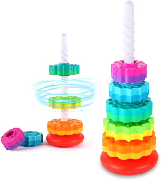 Spiraaltoren - Draaiend Stapel Speelgoed - Regenboogtoren - Stapelbaar Spinnen Speelgoed Voor Kinderen - Educatief Speelgoed Voor Peuters Van 1-3 Jaar - Sterk ABS-Kunststof - Kleur- En Vormherkenning - Ontwikkelt Zintuigen van Merkloos