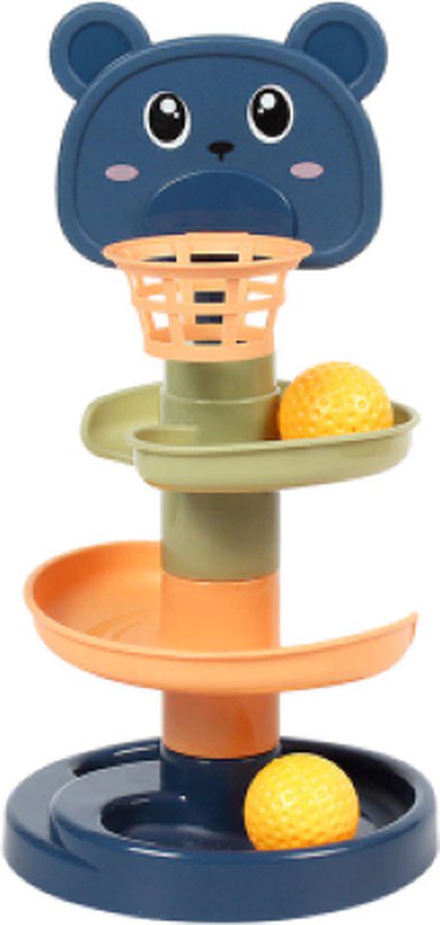 Spiraaltoren met basket - 3 laags speelgoedtoren - educatief kinderspeelgoed - knikkerbaan - spiraaltoren met berenhoofd - spel met balletjes van Merkloos