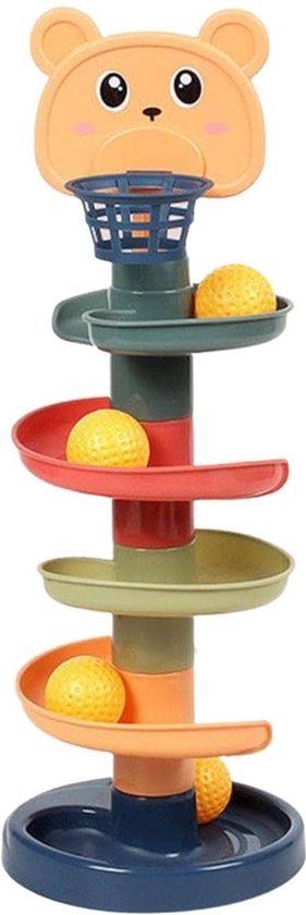 Spiraaltoren met basket - 5 laags speelgoedtoren - educatief kinderspeelgoed - knikkerbaan - spiraaltoren met berenhoofd - spel met balletjes van Merkloos