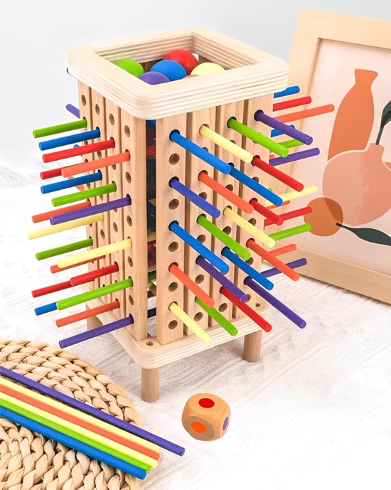 Spiraaltoren - Montessori Houten - Kleurentoren Speelgoed - Educatief Dobbelspel - Met 42 Kleurrijke Stokjes van Merkloos
