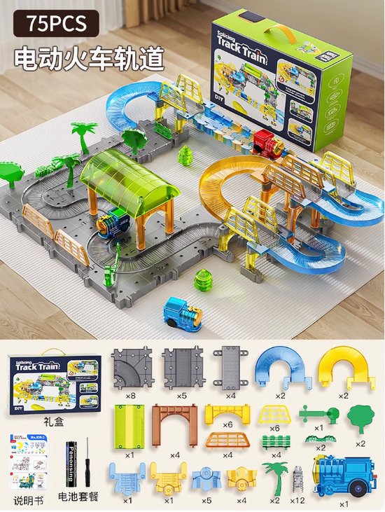 Splicing - 75-delig trein locomotief treinbaan | Speelgoed voor meisjes en jongens kinderen van 1 2 3 4 jaar | niet compatibel met vtech toet toet | bouwpakket van Merkloos