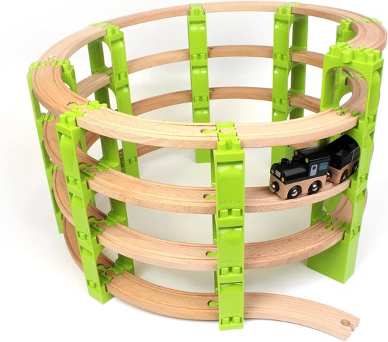 Spoorbaan Helix Spiraal - Klembouwstenen Trein - Houten Spoorbaan Uitbreiden - Universeel Compatibel - 50 x 50 x 34 cm van Merkloos