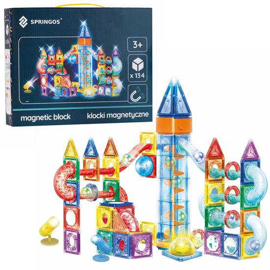 Springos® Magnetisch speelgoed - Knikkerbaan - 134 Stuks - Montessori speelgoed - Speelgoed kinderen van Merkloos
