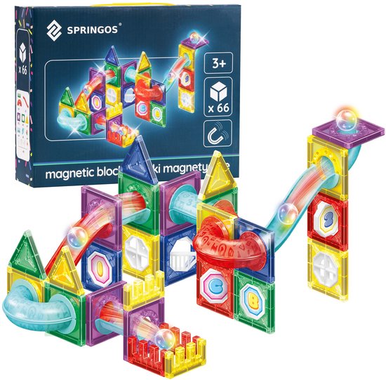 Springos® Magnetisch speelgoed - Knikkerbaan - 66 Stuks - Montessori speelgoed - Speelgoed kinderen van Merkloos