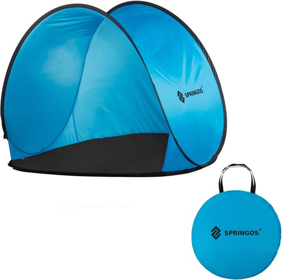 Springos Strandtent | Pop-Up Strandtent | UV Filter | Inclusief Draagtas | 120 x 150 x 110 cm | Blauw van Springos