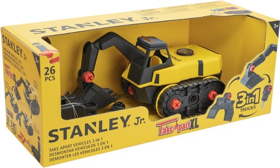 Stanley Speelgoed Graafmachine - Voor Kinderen vanaf 3 Jaar - 26 Onderdelen - Incl. Schroevendraaier en Speelgoedfiguur - STEM-Speelgoed - Zwart/Geel van Stanley