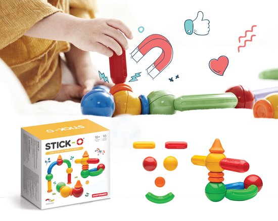Stick-O Basic Set - 10 onderdelen - magnetisch speelgoed - speelgoed 1 jaar - peuter speelgoed jongens en meisjes - baby speelgoed - speelgoed jongens 2 jaar van Stick-O