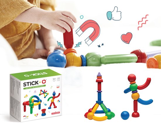 Stick-O Basic Set - 20 onderdelen - magnetisch speelgoed - speelgoed 1 jaar - peuter speelgoed jongens en meisjes - baby speelgoed - speelgoed jongens 2 jaar van Stick-O