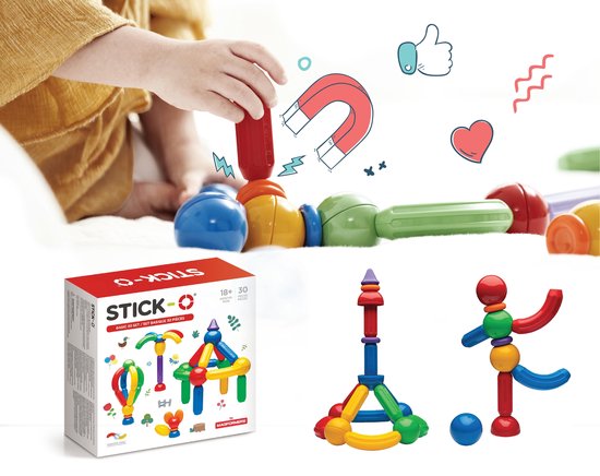 Stick-O Basic Set - 30 onderdelen -magnetisch speelgoed - speelgoed 1 jaar - peuter speelgoed jongens en meisjes - baby speelgoed - speelgoed jongens 2 jaar van Stick-O