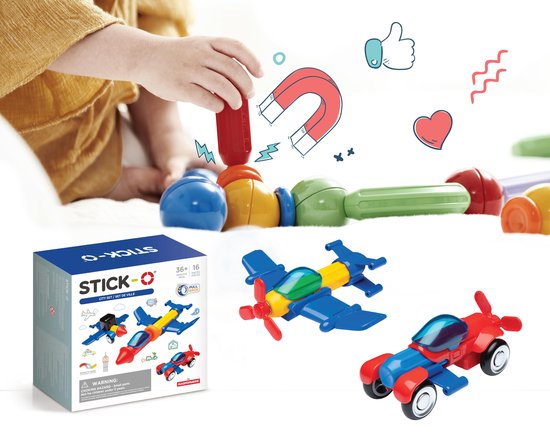 Stick-O City Voertuigenset - magnetisch speelgoed - 20 modellen - magneten speelgoed - baby blokken van Stick-O