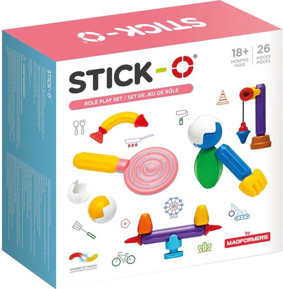 Stick-O Role Play Set - 26 onderdelen - magnetisch speelgoed - speelgoed 1 jaar - peuter speelgoed jongens en meisjes - baby speelgoed - speelgoed jongens 2 jaar van Stick-O