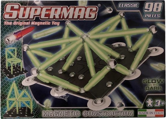 Supermag 98 delig Glow in the dark Magnetische bouwset 0410 van Supermag