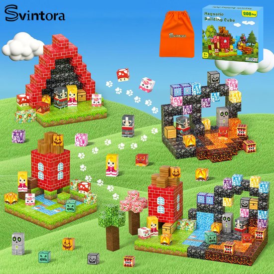 Svintora - Magnetische Blokken 208 Bouwstenen -Magna Magnetic Tiles Bouwspeelgoed -kinderspeelgoed-Magnetische tegels Speelgoed- Montessori speelgoed Mind Educatief Jongens Meisjes Cadeau 3 Jaar, 4 jaar, 5 jaar, 6 jaar, 7 jaar, 8-10 jaar van Merkloos