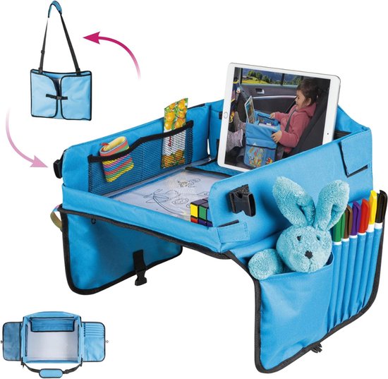 SVN® Reistafel voor Kinderen - Tablethouder – Inklapbare Autotafel – Blauw- 41cm x 34cm x 3cm van Merkloos