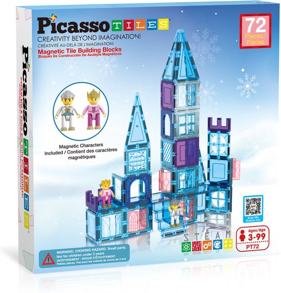 Tactic Picasso Tiles - Constructiespeelgoed - Magnetic Tiles - Winter Thema met 2 figuurtjes: 72-delig van Tactic
