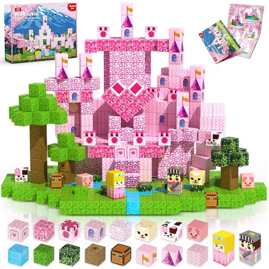 Taishengda - 100 stuks magnetische bouwblokken prinsessenkasteel, magnetische kubussen, bouw- en stapelset, STEM-leerspeelgoed voor van Merkloos