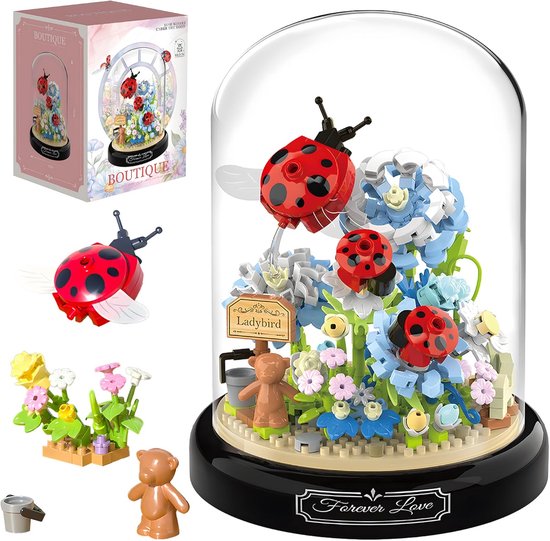 Taishengda - Mini Kunstbloemen Boeket - Bloemenboeket in Stolp - Bouwsets Volwassenen - Botanical Flowers Collection - Botanical Bloemen - Bouwsets - Niet geschikt voor LEGO - Lieveheersbeestje - Decoratie voor Huis, Cadeau, Kerst, Oudjaar, Nieuwjaar van Merkloos