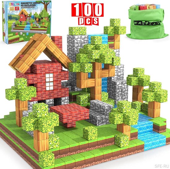 Taishengda - Set van 100 magnetische blokken: STEM- en Montessori-zintuigspelletjes voor jongens, meisjes en peuters van Merkloos