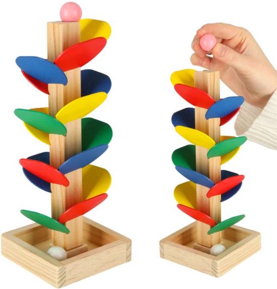 Teedz - Houten Knikkerbaan Groot - 24 cm - Knikkertoren - Montessori - Educatief - kinderen - Vanaf 2 jaar van T