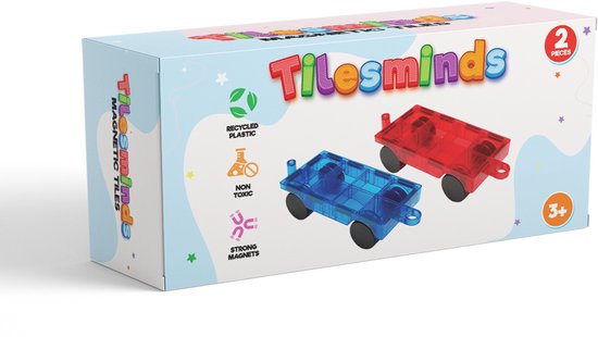 TilesMinds® - 2 Auto's set - Magnetisch speelgoed - Magnetic tiles - Magnetisch bouwspeelgoed - Educatief speelgoed - Magnetische bouwstenen van Tilesminds