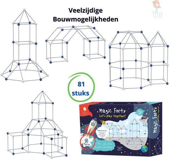 Tissy® - Bouw je Eigen Fort - Premium Kwaliteit - Constructie Speelgoed - Bouwset Hut - Bouwpakket Tent - 81 stuks - Bouw je Eigen Tent - Geschikt voor binnen en buiten - Leerzaam - Cadeau - Speelgoed - Sinterklaas van Tissy