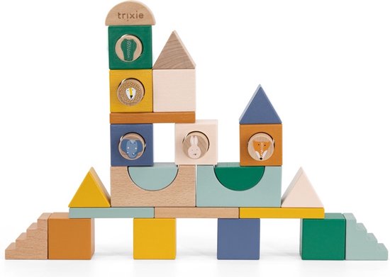 Trixie Houten Blokkenstad 31 stuks - Houten speelgoed - Educatief speelgoed - Fijne motoriek - Peuterspeelgoed - Kleuterspeelgoed van Trixie