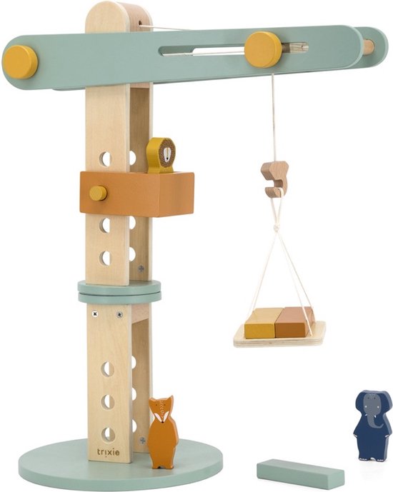 Trixie Houten Hijskraan - Educatief - Houten speelgoed - Motoriek- Pretend Play - Voor Peuters & Kleuters van Trixie