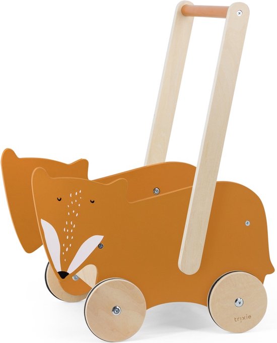 Trixie houten Loopwagen Mr. Fox - Houten duwkar - Oranje - Vos - Peuter- en kleuterspeelgoed van Trixie