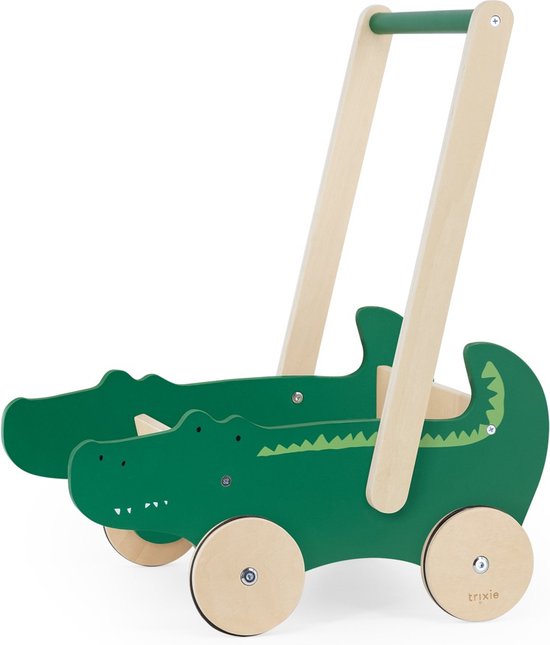 Trixie Houten Loopwagen Mr.Crocodile - Houten duwkar - Green - Krokodil - Peuter- en kleuterspeelgoed van Trixie