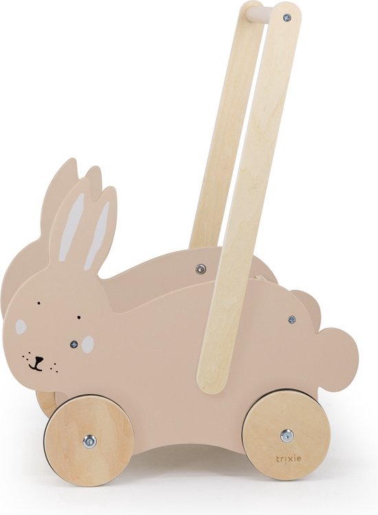 Trixie houten Loopwagen Mrs. Rabbit - Houten duwkar - Roze - Konijn - Peuter- en kleuterspeelgoed van Trixie