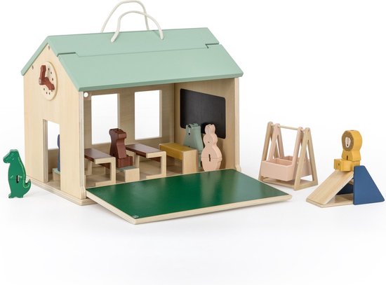 Trixie Houten School met Accessoires - Educatief Speelgoed - Houten Speelgoed - Pretend play - Voor Peuters & Kleuters van Trixie