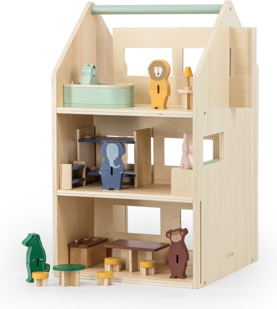 Trixie Houten Speelhuis met Accessoires - Educatief Speelgoed - Poppenhuis - Pretend play - Voor Peuters & Kleuters van Trixie