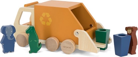 Trixie Houten Vuilniswagen - Educatief - Houten speelgoed - Motoriek- Pretend Play - Voor Peuters & Kleuters van Trixie