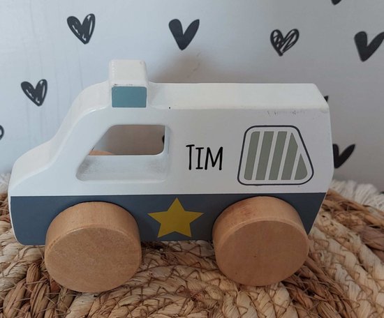 ''Tryco'' houten politieauto (met naam) van Merkloos