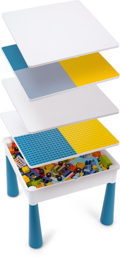 【Ultieme Bouwtafel incl. 152 Blokken】Compatibel met LEGO & DUPLO - Kindertafel met 2 Stoeltjes en 4 Bakjes - Blokkentafel - Speeltafel - Knutseltafel - Zandbak - Waterspeelbak - 2* Bouwplaat voor Grote Bouwstenen Kleine Bouwstenen【WonderMind BT-S003】 van $