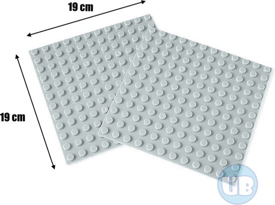 Uniblocks | Bouwplaat lichtgrijs - 19 x 19 cm - 2 stuks | 2 stuks | Bouwplaat geschikt voor Duplo |wegen | stad | city | wegplaat | auto’s | combineer met DUPLO wegenplaten | bouwplaten van Uniblocks